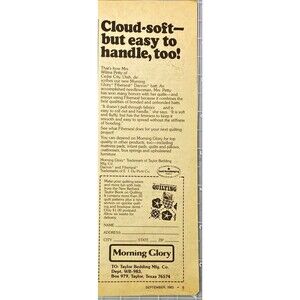 Taylor Bedding Mfg. "Morning Glory Fiberseal Dacron Batt for Quilting" Ad 1983